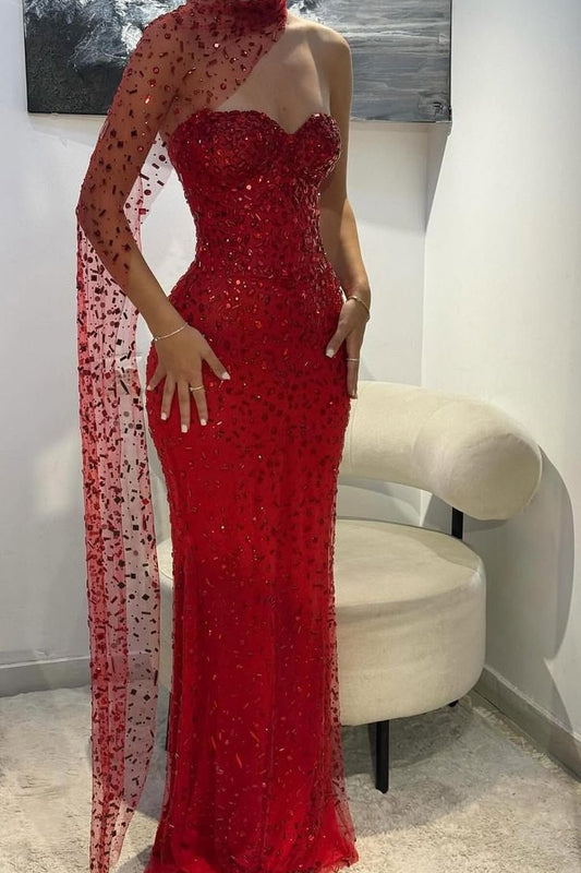Wunderschönes rotes Meerjungfrauen-Abendkleid mit Herzausschnitt, ärmellos, trägerlos, mit Strasssteinen, halbformell, langes Abschlussballkleid für Teenager AB1998