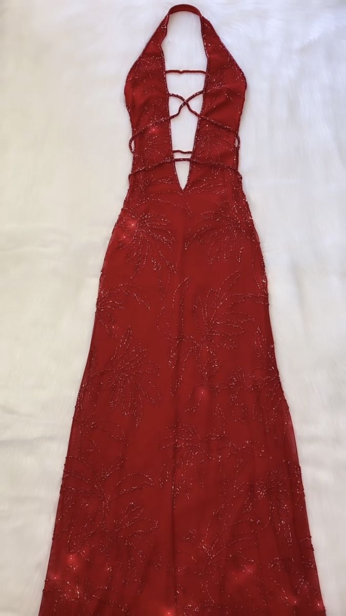 Exquisites, rückenfreies, langes, rotes Pailletten-Abendkleid in A-Linie mit Neckholder, formelles Partykleid, Ballkleid AB1178