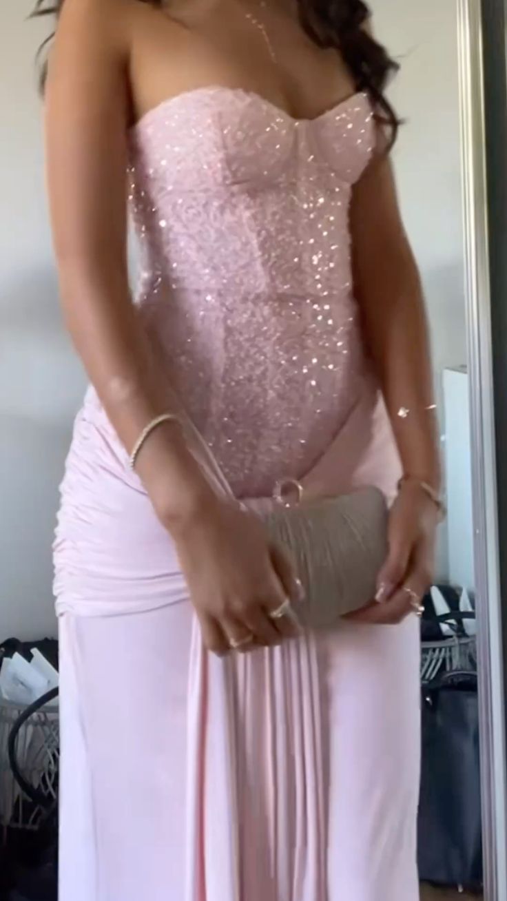 Nouvelle Arrivée Élégante Robe de Soirée Longue Rose à Sequins Cœur Robes de Bal Sirène Moulante pour Femmes N4072