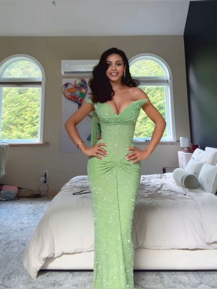 Nouvelle Arrivée Robe de Soirée Élégante Verte Robe de Bal Sirène Moulante pour Femmes N4069