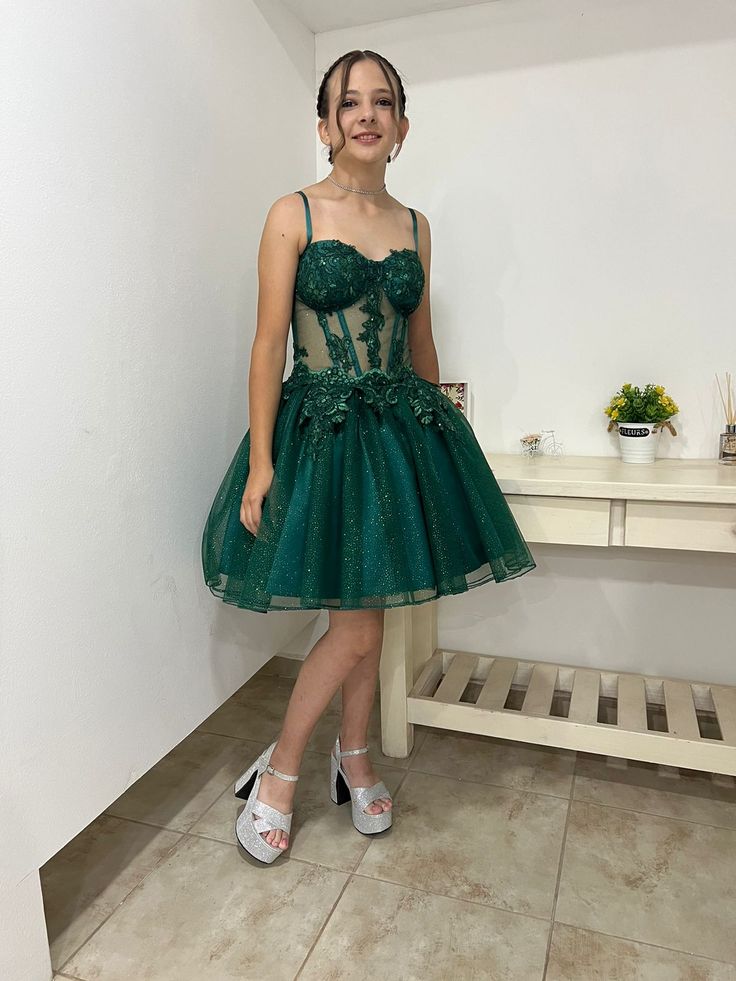 Elegantes Ballkleid Spaghettiträger Grün Kurz Mini High School Beeindrucken Inspo Abschlussballkleid Heimkehrkleider RB3315