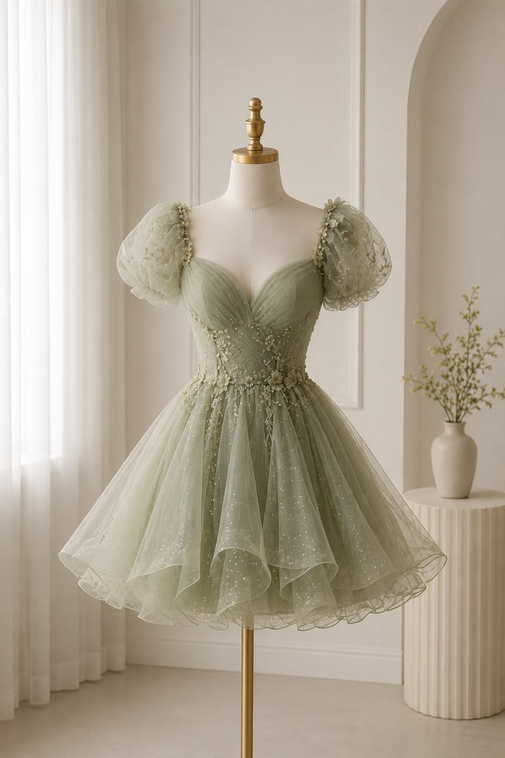 New Sexy Short Homecoming Dresses Ball Gown Sweetheart Sage Green Lace Appliques Mini Graduation Cocktail Graduation Outfit RB6714
