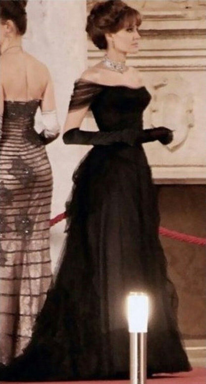 Vintage Ballkleid, schwarz, Geburtstagskleid, schulterfrei, Abendkleid, formelles Kleid N532