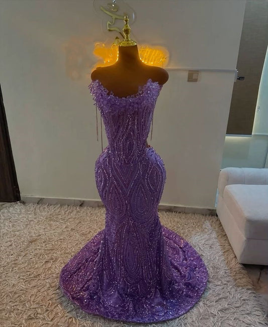 Exquisites, trägerloses, langes Meerjungfrauen-Abendkleid mit Pailletten in Traubenfarbe, formelles Abendkleid für Senioren, Ballkleid AB1180
