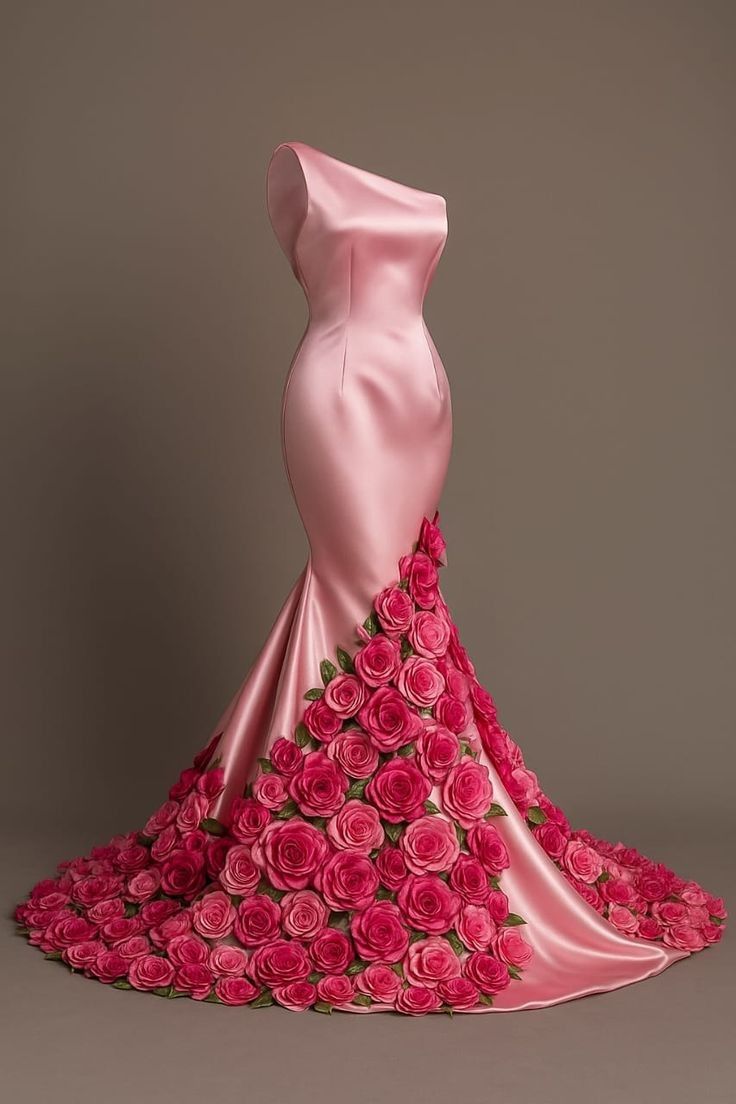 Elegantes Meerjungfrauen-Maxikleid mit One-Shoulder-Schulter, rosa mit Blumenmuster, Abendkleid, Outfit zum 20. Geburtstag N114