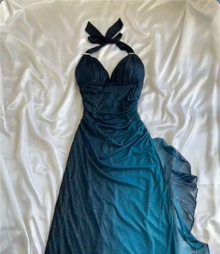 Elegantes, figurbetontes Abendkleid aus königsblauem Chiffon mit Ombré-Effekt in A-Linie, langes, formelles Ballkleid, 16. Geburtstagskleid AB1298