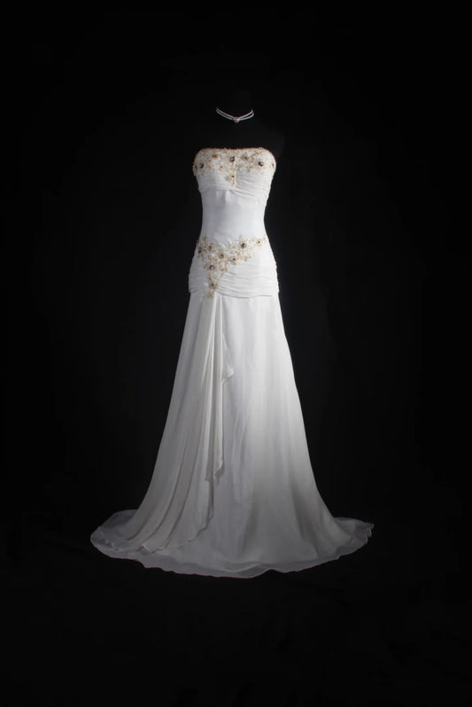 Retro Mermaid Strapless 50s White Chiffon Long Prom Dresses Inspo 18th Birthday Outfits Formal Dress N489