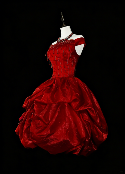 Einzigartiges Ballkleid schulterfrei Rot Inspo Vintage Mode 2000er Hoco Kleider Kurz Inspo Homecoming Kleider N2014