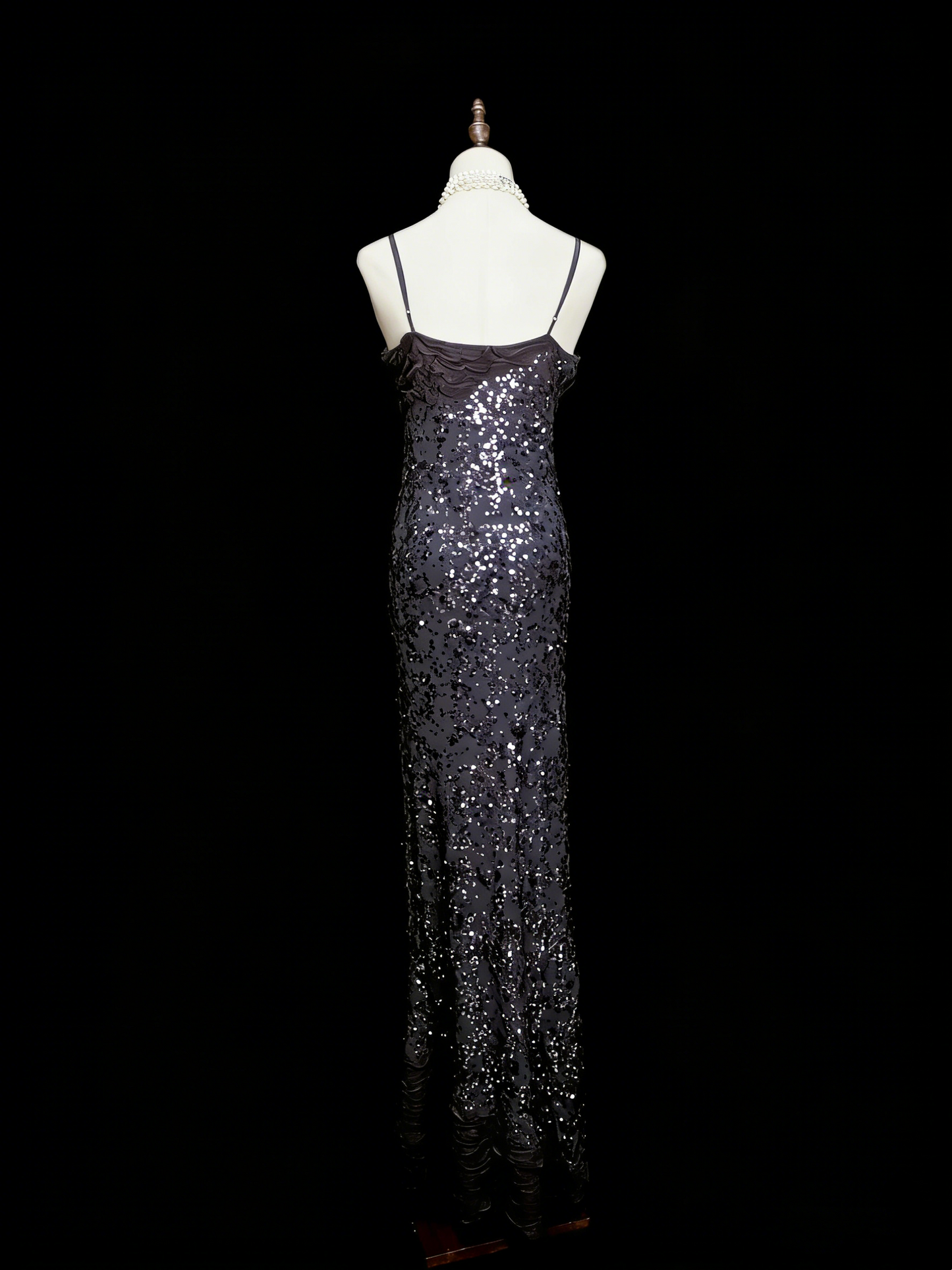 Robe de soirée sirène vintage à fines bretelles, style années 80, 70, 90, sequins gris argenté, longue, idéale pour les bals de fin d'année ou les remises de diplômes (N1145)