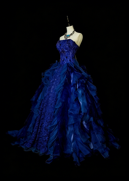 Vintage Ballkleid, trägerlos, königsblau, Tüllspitze, Sweet 16 Kleider, Quinceañera Kleid, lang, Vestidos De Fiesta N1482