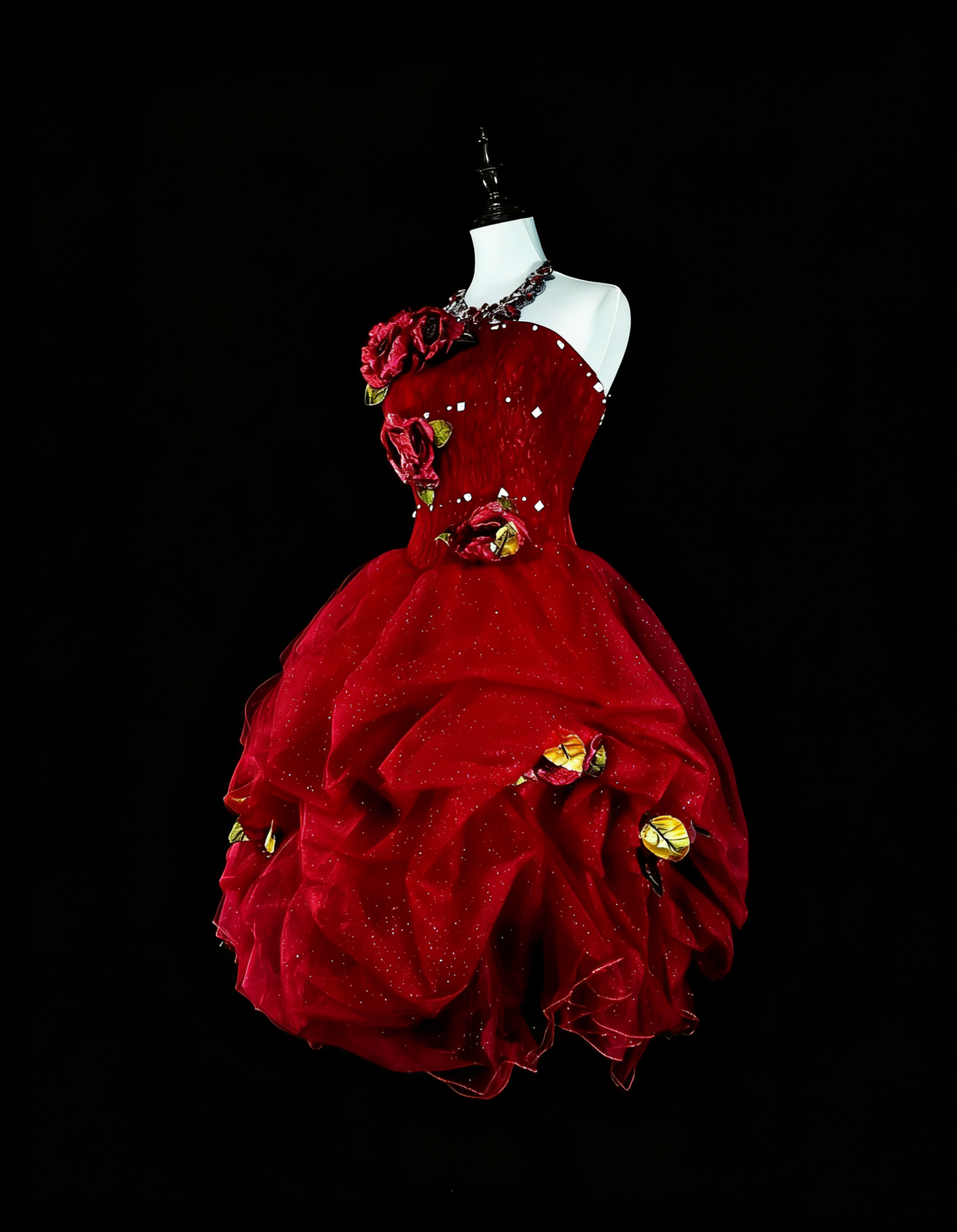 Jolie robe de bal bustier en tulle bordeaux avec appliqués 3D, robes courtes de bal de promo N2384