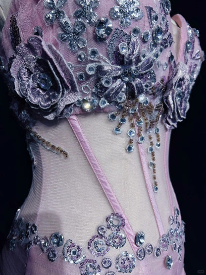 Robes de bal modestes sirène licou tulle lilas avec perles dentelle longue robe de soirée formelle N3882