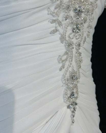 Robes de Mariée Intemporelles Sirène Bretelles Spaghetti Mousseline Blanche avec Écharpe Longue Robe de Mariée N3063