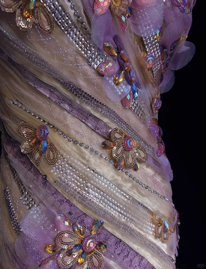 Robes de bal années 90 de rêve Sirène Asymétrique Lilas avec Fleurs 3D Tenues de soirée formelles N3802