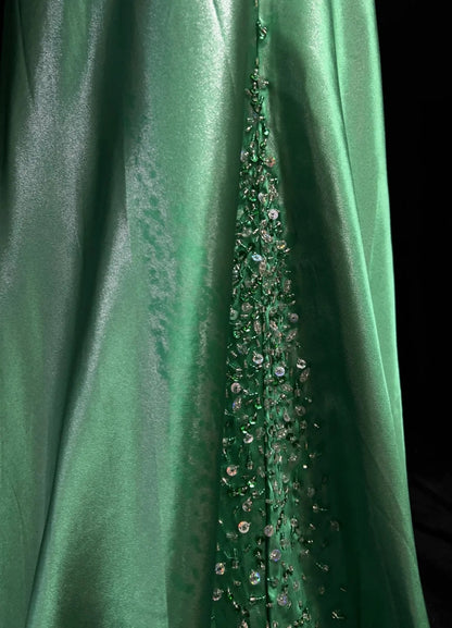 Robes de bal vintage Sirène Halter Dos Nu Vert Perlé Années 90 Longue Robe de Soirée Formelle N2648