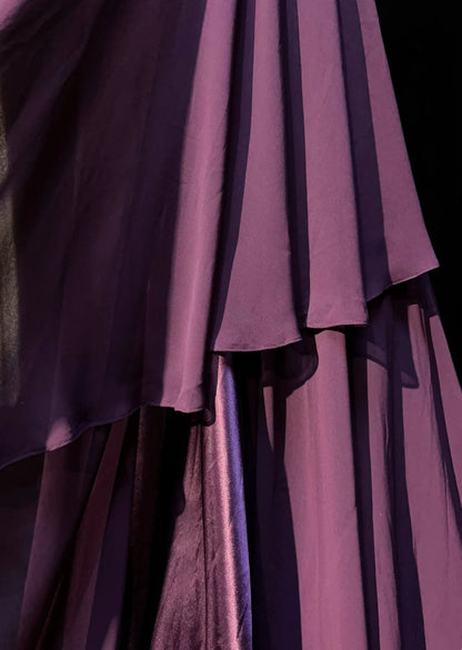 Elegante Ballkleider A-Linie Lila Chiffon Rüschen Bodenlang Formelle Abendoutfits N3488