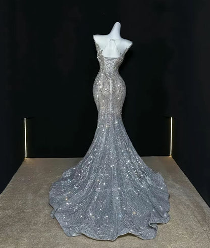 Robes de bal élégantes sirène magnifiques, robe de soirée scintillante, tapis rouge, robe de soirée longue N4042