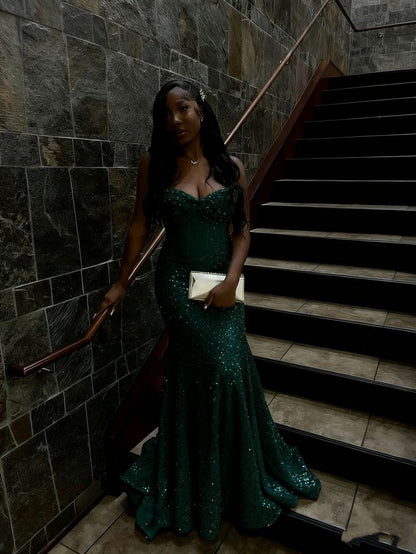 Robe de bal longue sirène à sequins dorés, dos lacé, pour femmes noires grandes tailles N828