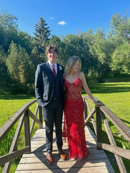 Sparkly Mermaid Spaghetti Straps Red Sequin Long Prom Dresses Inspiration Party Dress Prom Gown dh2972
