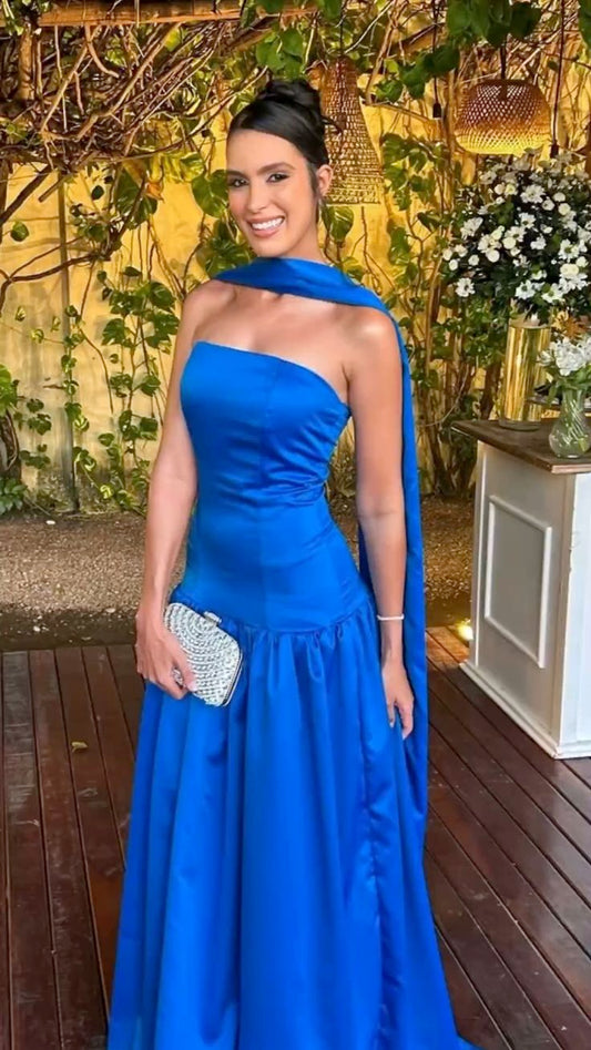 Elegantes, trägerloses Meerjungfrauen-Kleid aus königsblauem Satin für Damen – langes, formelles Ballkleid zum 22. Geburtstag AB1308