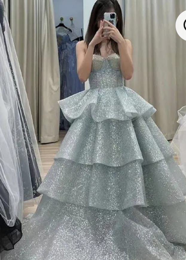 Elegantes Ballkleid mit Herzausschnitt, hellblau, Pailletten, lang, formell, schick, für Abschlussball, Abendveranstaltung, Dinnerpartys, für Teenager AB2180