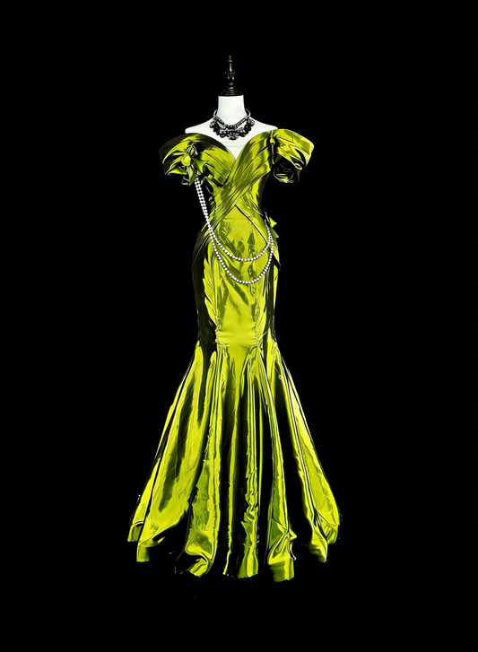 Dreamy Prom Dresses Vintage 90s Retro Off The Shoulder Olive Green Satin Long Formal Outfits N2366