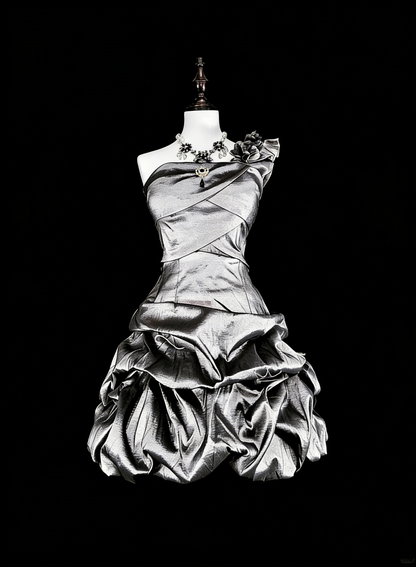Robes de Bal Uniques Épaule Dénudée Gris Argent Mini Courtes Robes de Soirée de Retour à la Maison Robes de Cocktail Hoco N3071
