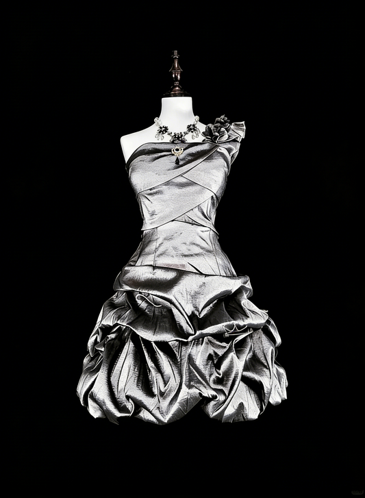 Unique Ball Gown One Shoulder Silver Gray Mini Short Homecoming Dresses Hoco Cocktail Gowns N3071