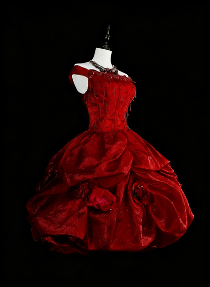 Einzigartiges Ballkleid schulterfrei Rot Inspo Vintage Mode 2000er Hoco Kleider Kurz Inspo Homecoming Kleider N2014
