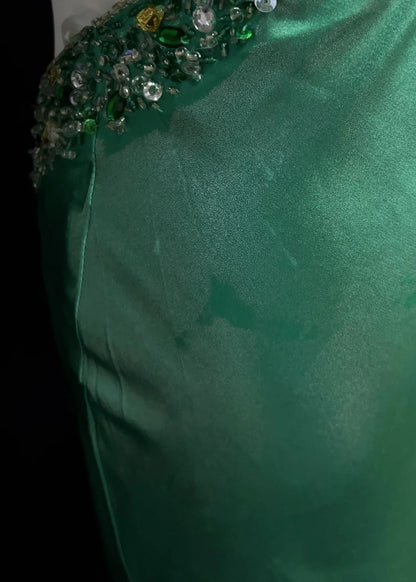 Robes de bal vintage Sirène Halter Dos Nu Vert Perlé Années 90 Longue Robe de Soirée Formelle N2648