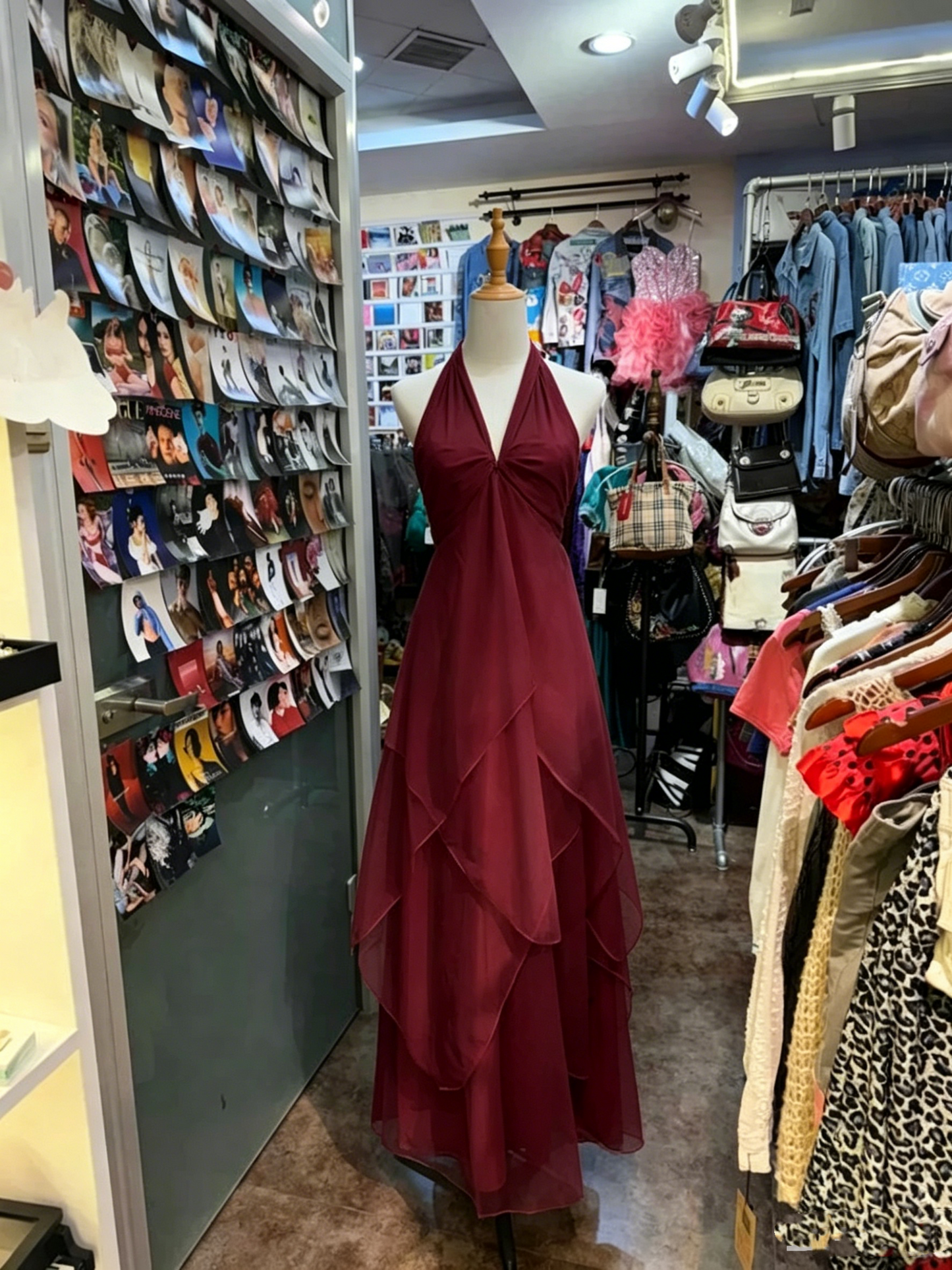 Vintage A Line V Neck Burgundy Chiffon Sleeveless Long Prom Dresses Formal Outfits For Women RB4593