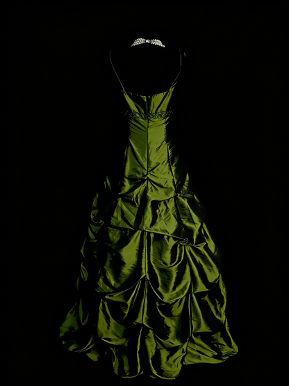 Vintage Prom Dresses Aesthetic 1960s Retro Ball Gown V Neck Olive Green Long Party Dress N2133