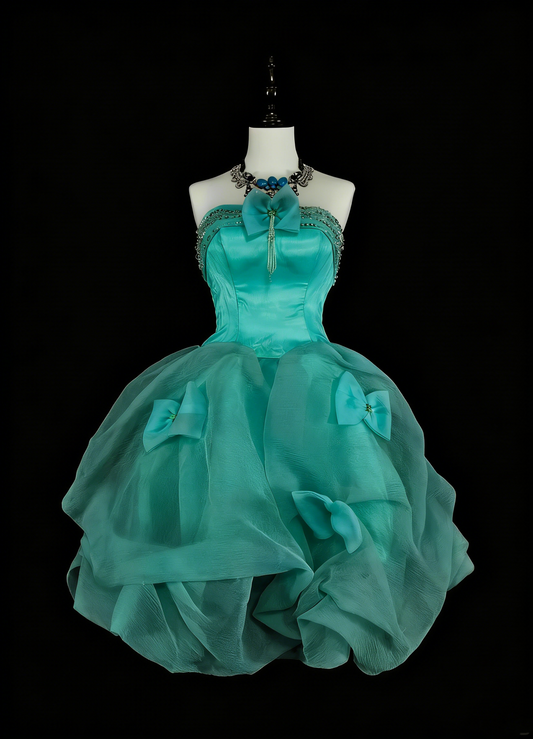 Unique Ball Gown Strapless Green Tulle Inspo 2000s Hoco Gowns Short Inspo Homecoming Dresses N1367
