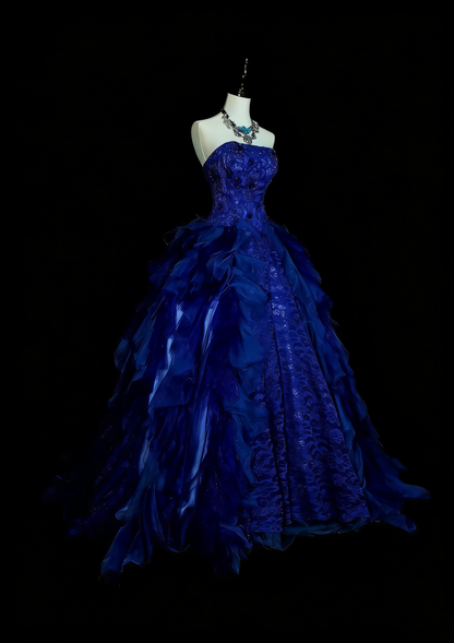 Vintage Ballkleid, trägerlos, königsblau, Tüllspitze, Sweet 16 Kleider, Quinceañera Kleid, lang, Vestidos De Fiesta N1482