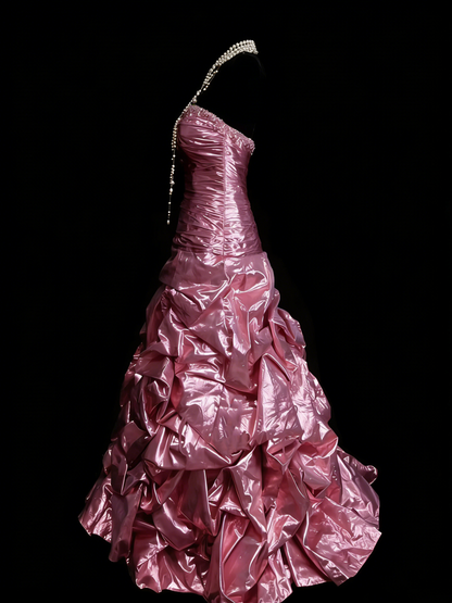 Vintage Meerjungfrauen-Abendkleid mit Herzausschnitt, rosa, ärmellos, 80er-Jahre-Stil, langes formelles Abendkleid N1443