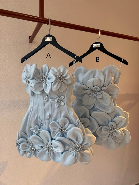 Cute Sheath Tight Bodycon Strapless Light Sky Blue With Beads Short Inspo Hoco Dress Ideas Homecoming Dresses RB4084
