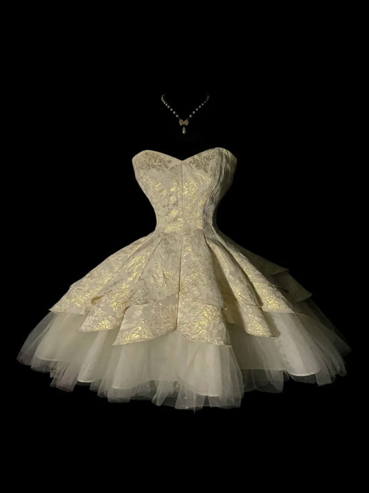 Pretty Ball Gown Sweetheart Gold Lace Short Cocktail Homecoming Dresses Ideas Hoco Outfits RB4929