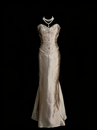 Elegantes, ärmelloses, langes Meerjungfrauen-Abendkleid aus Satin mit Herzausschnitt, formelles Kleid für die Oberstufe, N1252