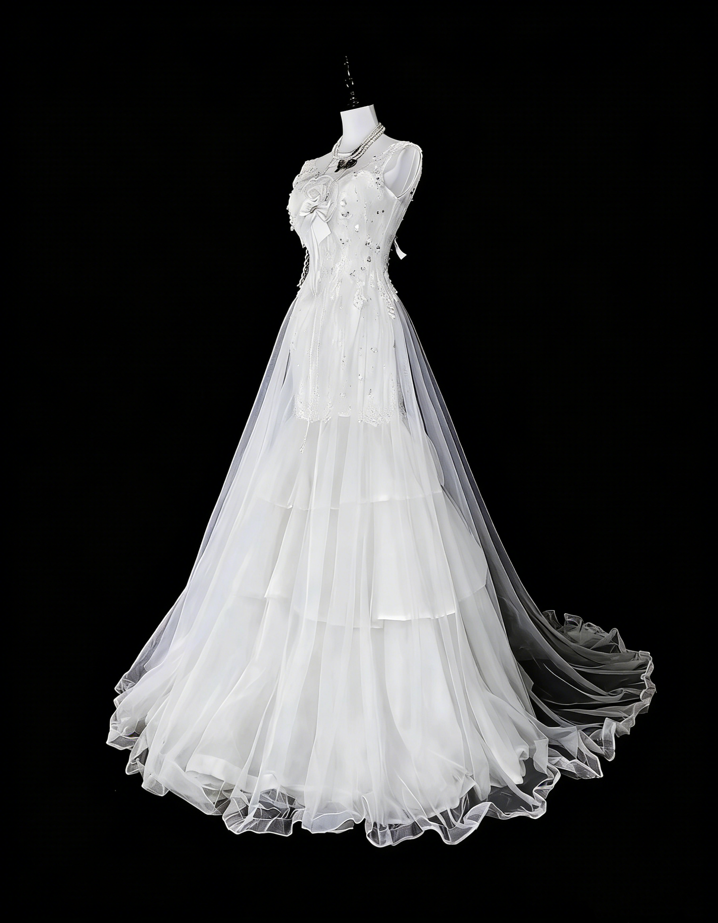Vintage Abschlussballkleider Ästhetik 1950er Jahre Retro Meerjungfrau Weiß Tüll Spitze Langes Partykleid N2367