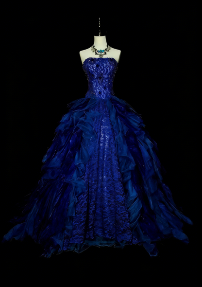 Vintage Ballkleid, trägerlos, königsblau, Tüllspitze, Sweet 16 Kleider, Quinceañera Kleid, lang, Vestidos De Fiesta N1482