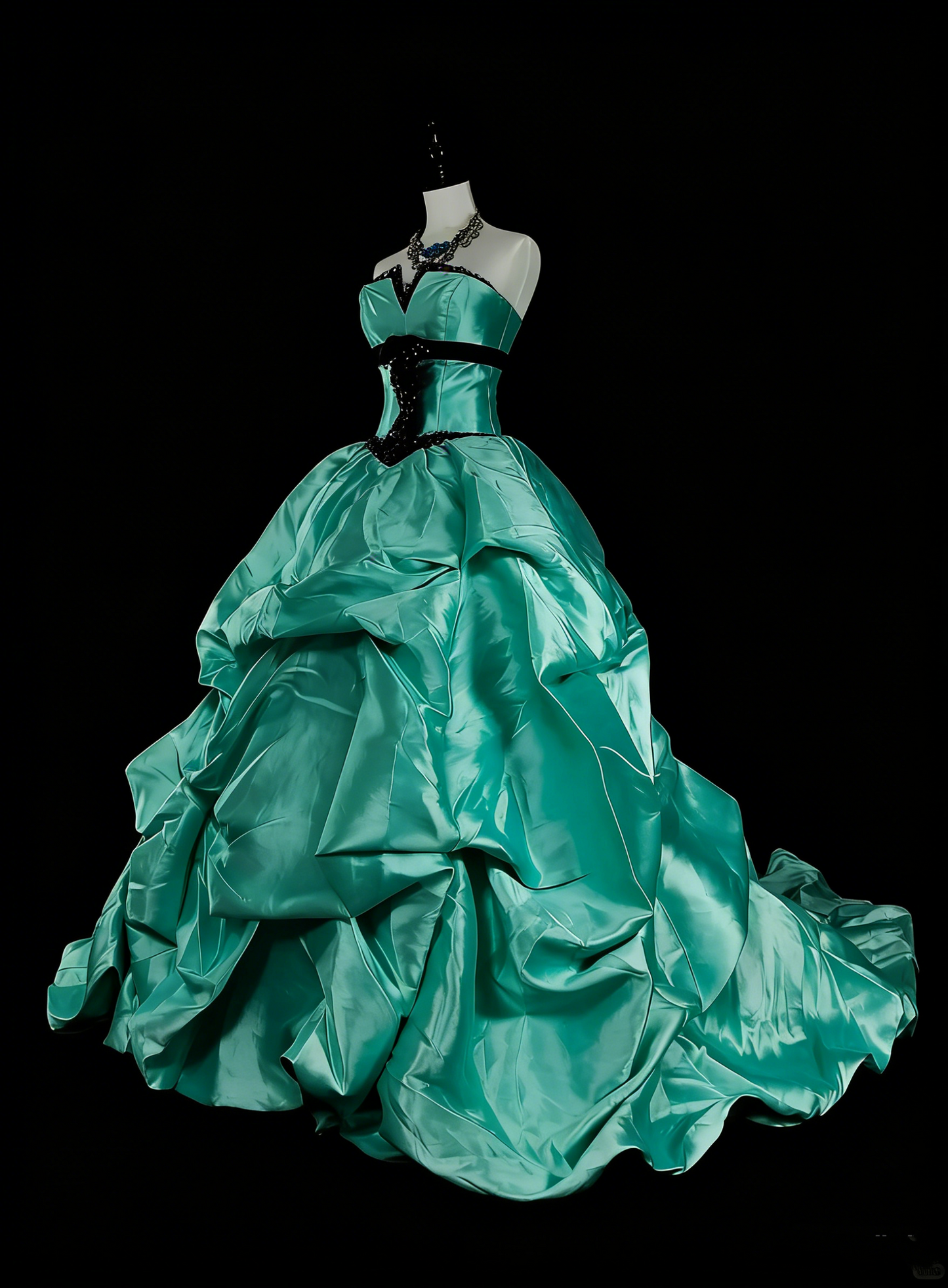 Vintage Ballkleid aus den 1760er Jahren, grün mit plissiertem Satin, langes Abendkleid N1598