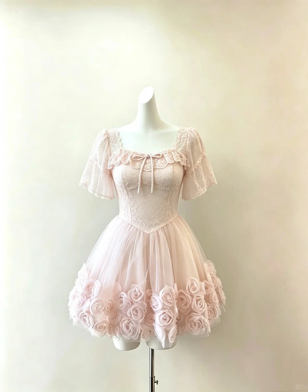 Elegant Ball Gown Square Neck Pink With Short Sleeves Lace Mini Short Cocktail Dress Homecoming Dresses Ideas Hoco Outfits RB4919