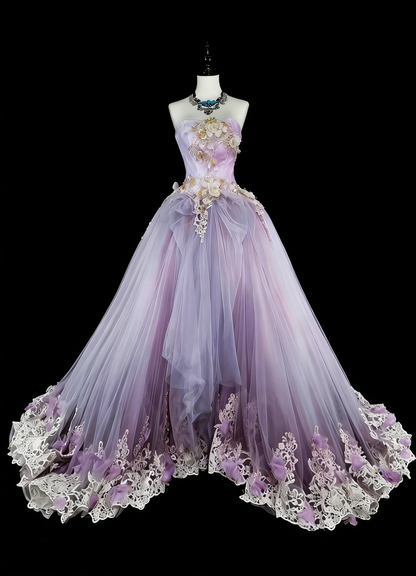 Robes de bal de promo vintage, bustier lilas avec appliqués 3D, robes de soirée longues des années 2000 N2380