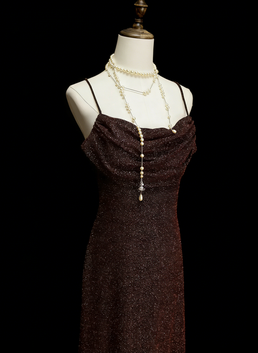 Sparkly Mermaid Spaghetti Strap Brown Sleeveless Summer Formal For Women Girls Teens Prom Dresses N2240
