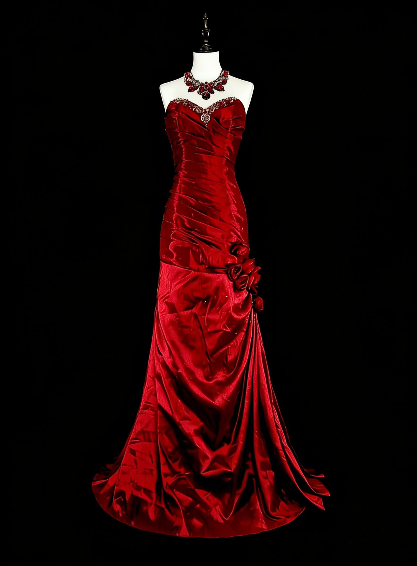 Vintage Abschlussballkleider Meerjungfrau Sweetheart Burgunderrot Satin mit Perlen Falten Langes Abendkleid N2385