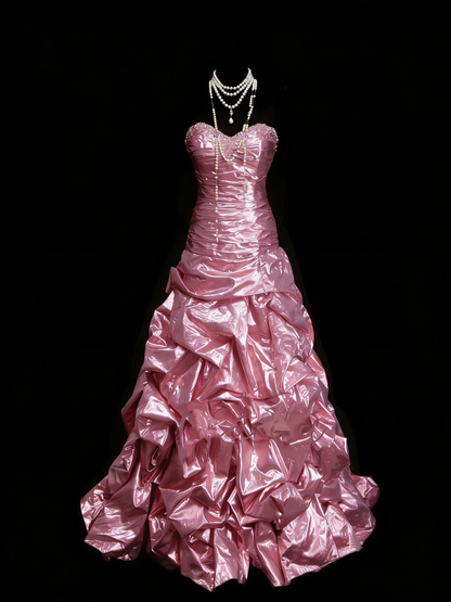 Vintage Meerjungfrauen-Abendkleid mit Herzausschnitt, rosa, ärmellos, 80er-Jahre-Stil, langes formelles Abendkleid N1443
