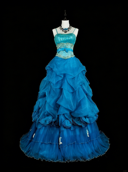 Robes de bal vintage pour le bal Bretelles spaghetti bleues avec perles Robe de soirée longue années 80 N2701