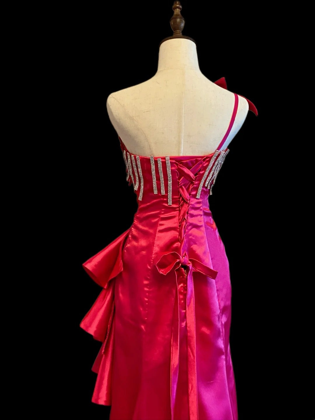 Extravagant Mermaid One Shoulder Hot Pink Satin Long Prom Dresses Inspo Evening Outfits RB4018