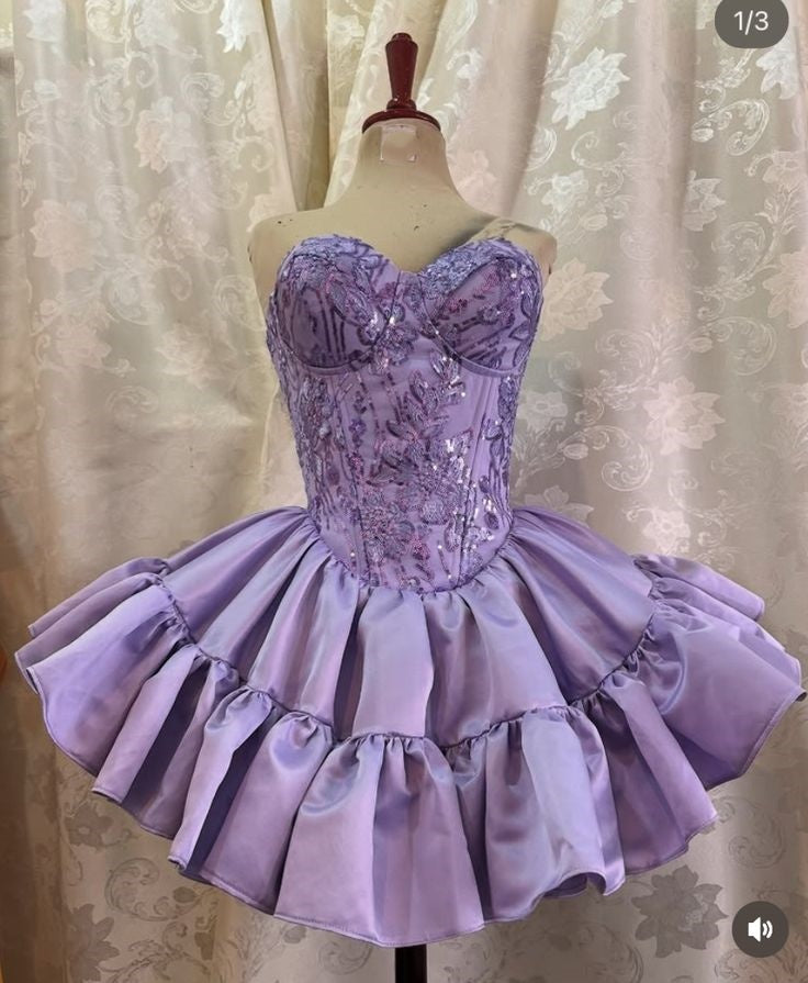 Cute Hoco Gown Homecoming Dresses Ball Gown Sweetheart Lilac Satin Wear 17th Birthday Party Outfits RB6420
