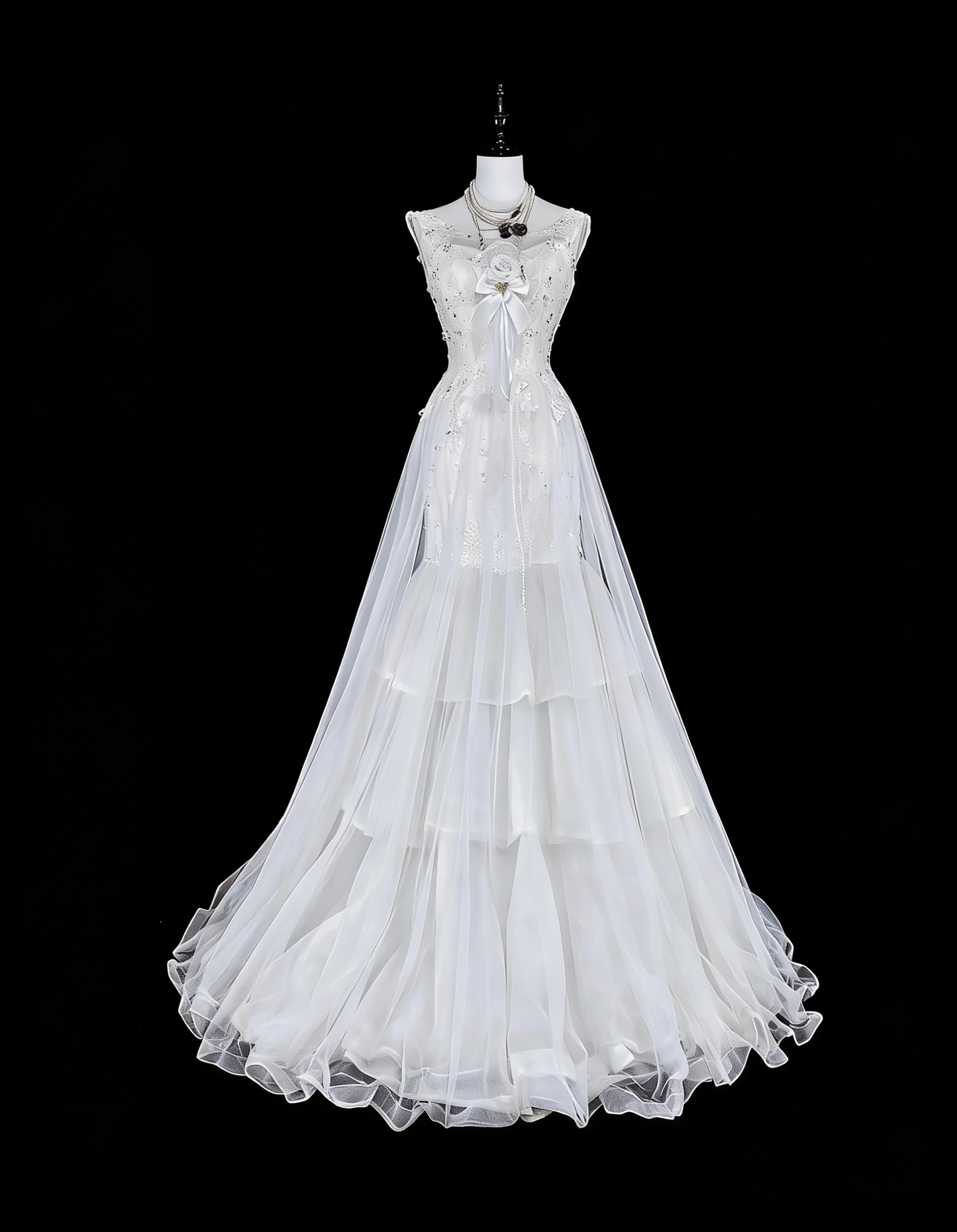 Vintage Abschlussballkleider Ästhetik 1950er Jahre Retro Meerjungfrau Weiß Tüll Spitze Langes Partykleid N2367